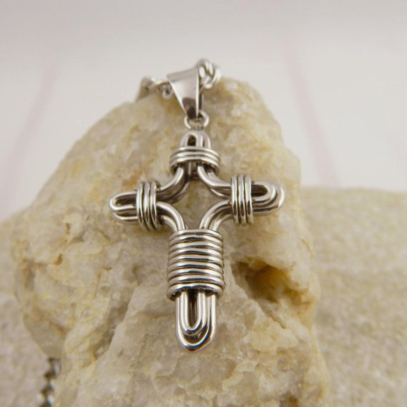 Large Stainless Steel Wire Cross Necklace